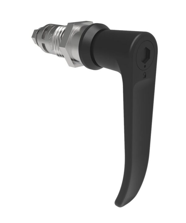 Southco Quarter-Turn Cam Latch, 8 mm Hex Tool Access, L-Handle, Without Cam, Sealed, Zinc Alloy, Powder Coat, Black