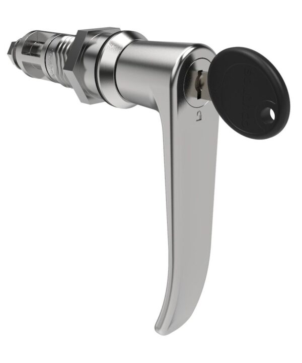 Southco Quarter-Turn Cam Latch, Key Locking (CH751), L-Handle, Without Cam, Sealed, Zinc Alloy, Chrome Plated, Bright