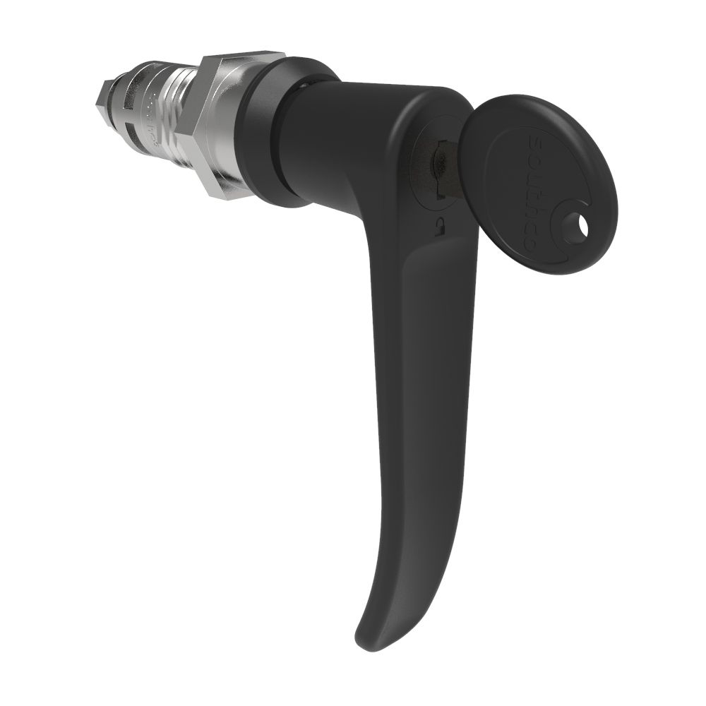 Southco Quarter-Turn Cam Latch, Key Locking (CH751), L-Handle, Without Cam, Sealed, Zinc Alloy, Powder Coat, Black