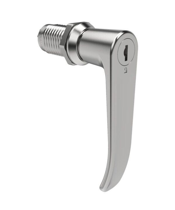 Southco Quarter-Turn Cam Latch, Key Locking (Reversible Key), L-Handle, Without Cam, Sealed, Zinc Alloy, Chrome Plated, Bright