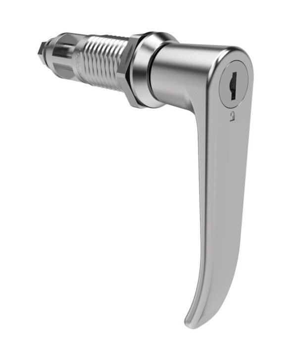 Southco Quarter-Turn Cam Latch, Key Locking (Reversible Key), L-Handle, Without Cam, Sealed, Zinc Alloy, Chrome Plated, Bright