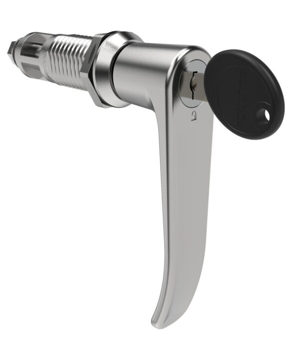 Southco Quarter-Turn Cam Latch, Key Locking (Reversible Key), L-Handle, Without Cam, Sealed, Zinc Alloy, Chrome Plated, Bright