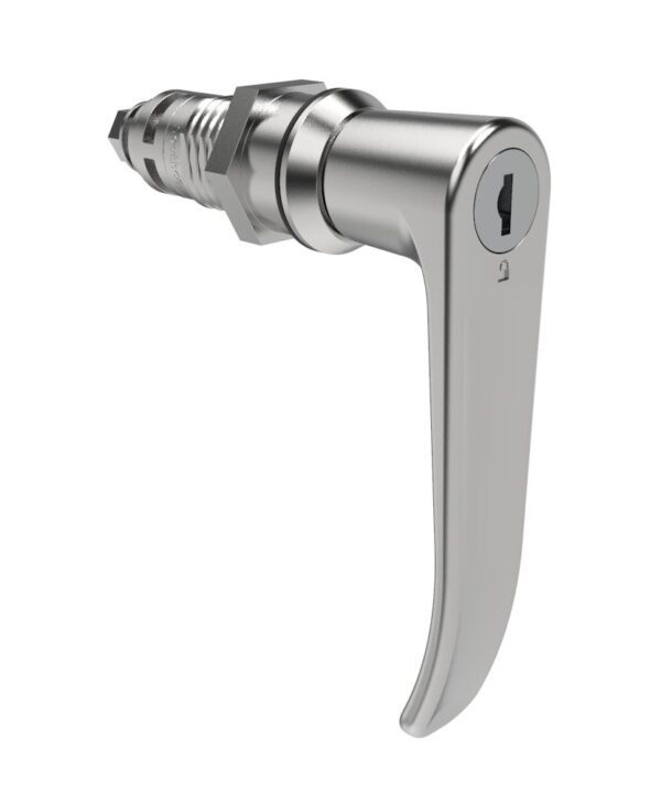 Southco Quarter-Turn Cam Latch, Key Locking (Reversible Key), L-Handle, Without Cam, Sealed, Zinc Alloy, Chrome Plated, Bright