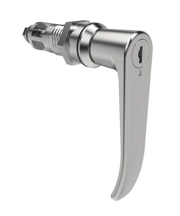 Southco Quarter-Turn Cam Latch, Key Locking (Reversible Key), L-Handle, Without Cam, Sealed, Zinc Alloy, Chrome Plated, Bright