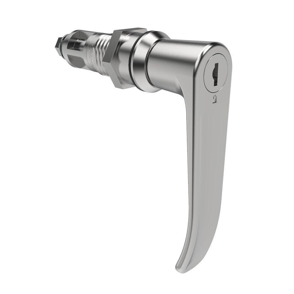 Southco Quarter-Turn Cam Latch, Key Locking (Reversible Key), L-Handle, Without Cam, Sealed, Zinc Alloy, Chrome Plated, Bright