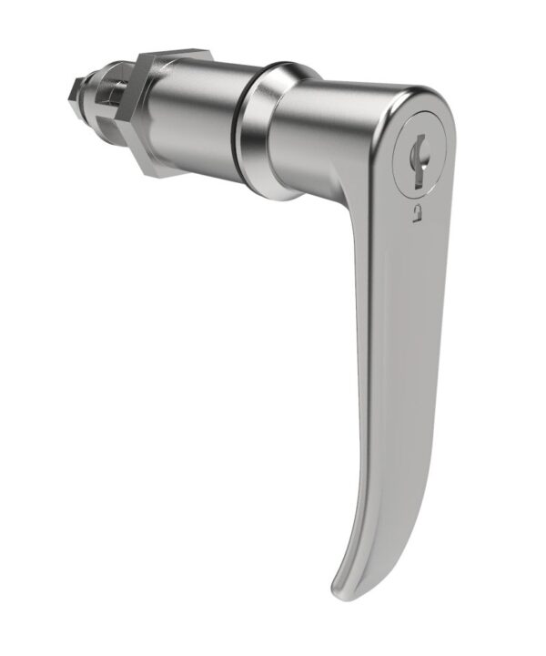 Southco Quarter-Turn Cam Latch, Key Locking (Reversible Key), L-Handle, Without Cam, Sealed, Zinc Alloy, Chrome Plated, Bright