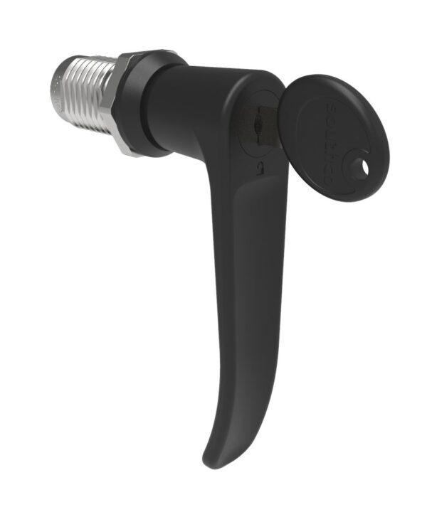 Southco Quarter-Turn Cam Latch, Key Locking (Reversible Key), L-Handle, Without Cam, Sealed, Zinc Alloy, Powder Coat, Black