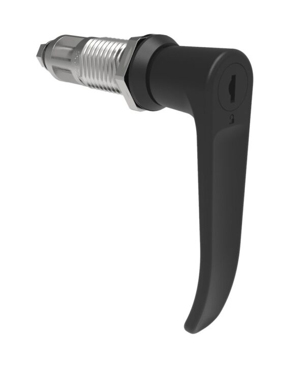Southco Quarter-Turn Cam Latch, Key Locking (Reversible Key), L-Handle, Without Cam, Sealed, Zinc Alloy, Powder Coat, Black