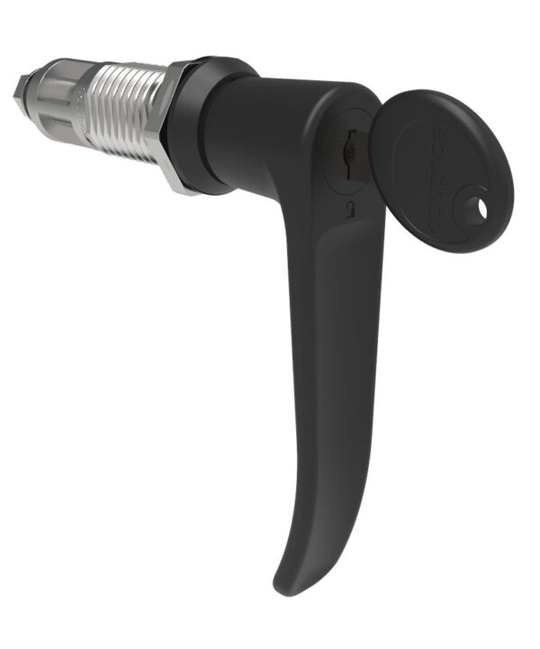 Southco Quarter-Turn Cam Latch, Key Locking (Reversible Key), L-Handle, Without Cam, Sealed, Zinc Alloy, Powder Coat, Black