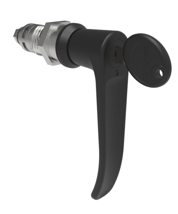 Southco Quarter-Turn Cam Latch, Key Locking (Reversible Key), L-Handle, Without Cam, Sealed, Zinc Alloy, Powder Coat, Black