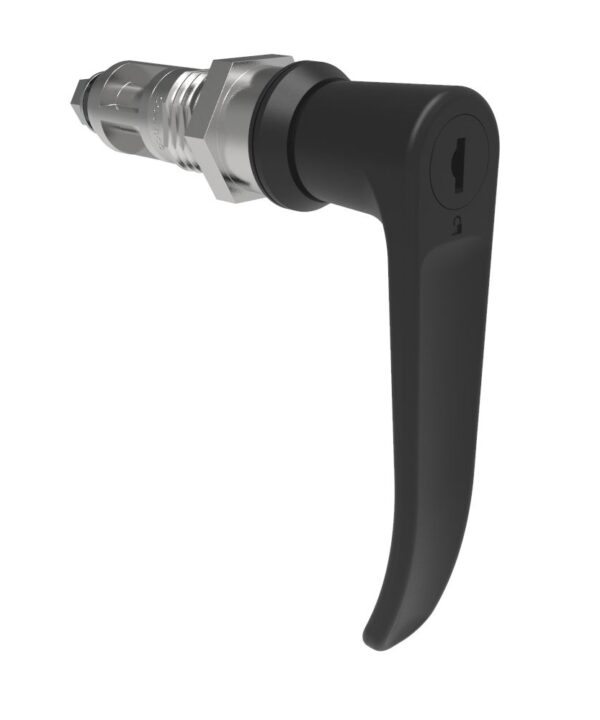Southco Quarter-Turn Cam Latch, Key Locking (Reversible Key), L-Handle, Without Cam, Sealed, Zinc Alloy, Powder Coat, Black