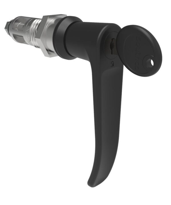 Southco Quarter-Turn Cam Latch, Key Locking (Reversible Key), L-Handle, Without Cam, Sealed, Zinc Alloy, Powder Coat, Black