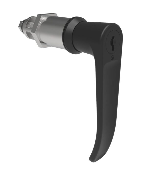 Southco Quarter-Turn Cam Latch, Key Locking (Reversible Key), L-Handle, Without Cam, Sealed, Zinc Alloy, Powder Coat, Black