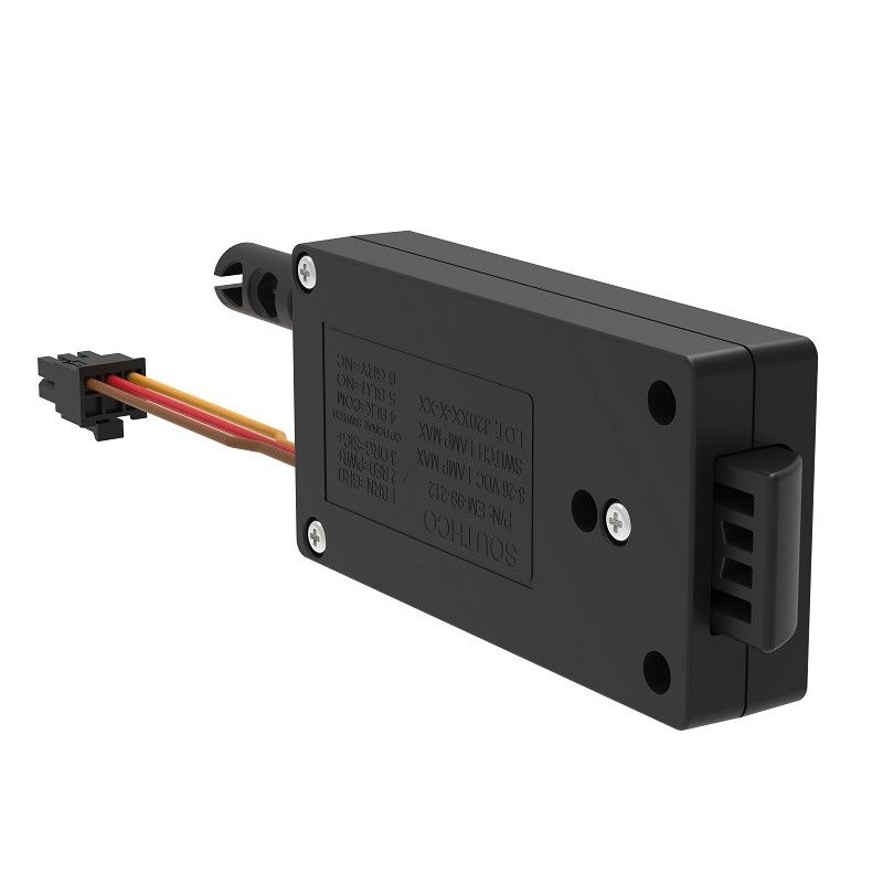 Southco Miniature Electronic Slide Bolt, Front Mount, Without Microswitch, With Mechanical Override, Plastic, Black