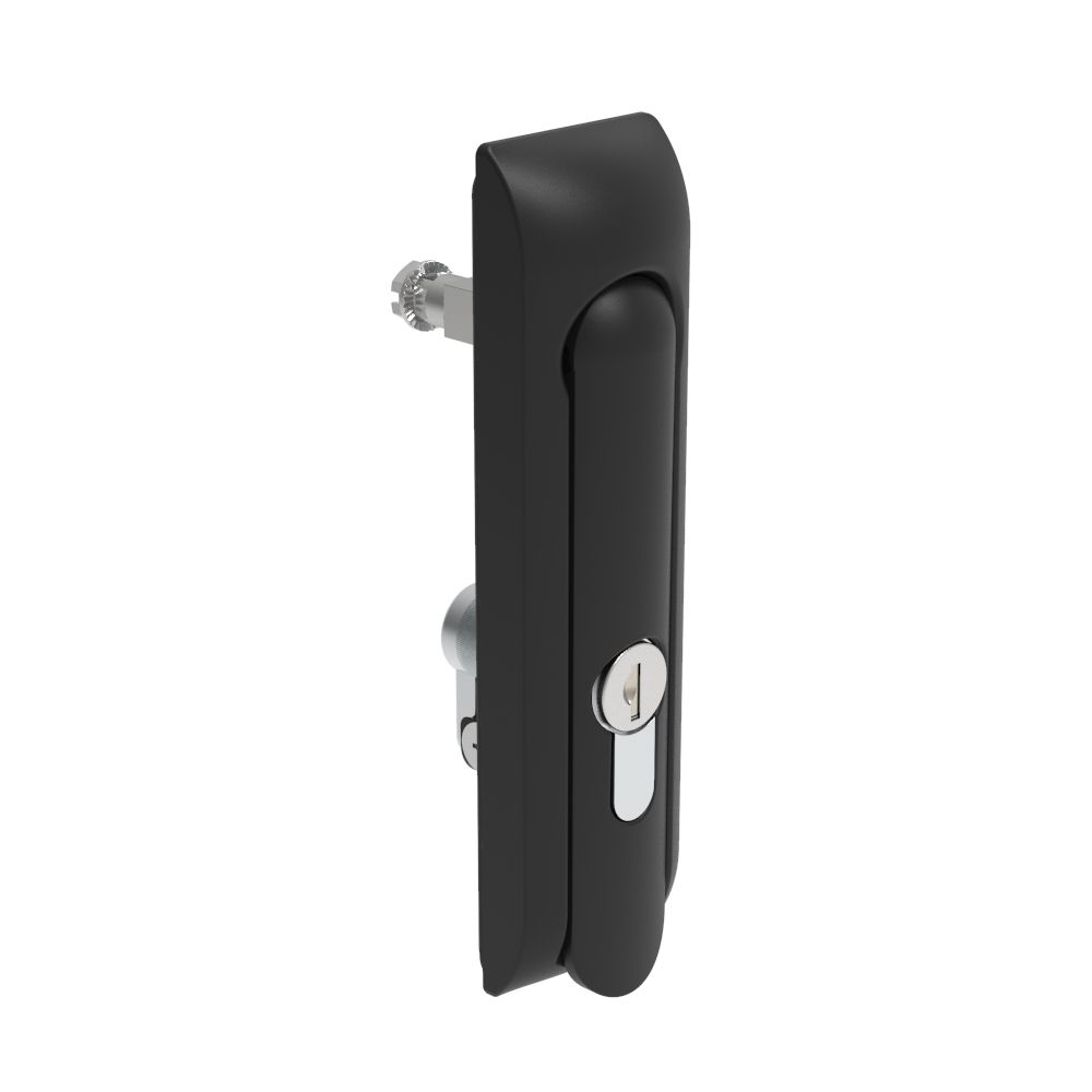 Southco Swinghandle Latch, Medium Size - 125 mm (4.92 in), Without Padlock Hasp, Use with Linear Actuator, CH 333 Key DIN, Non-Sealed, Zinc Alloy, Powder Coated, Black