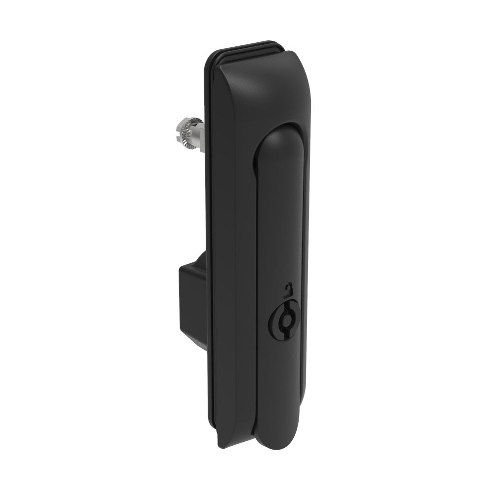 Southco Swinghandle Latch, Medium Size - 125 mm (4.92 in), Without Padlock Hasp, Use with Linear Actuator, 5 mm Double Bit, Sealed, Zinc Alloy, Powder Coated, Black