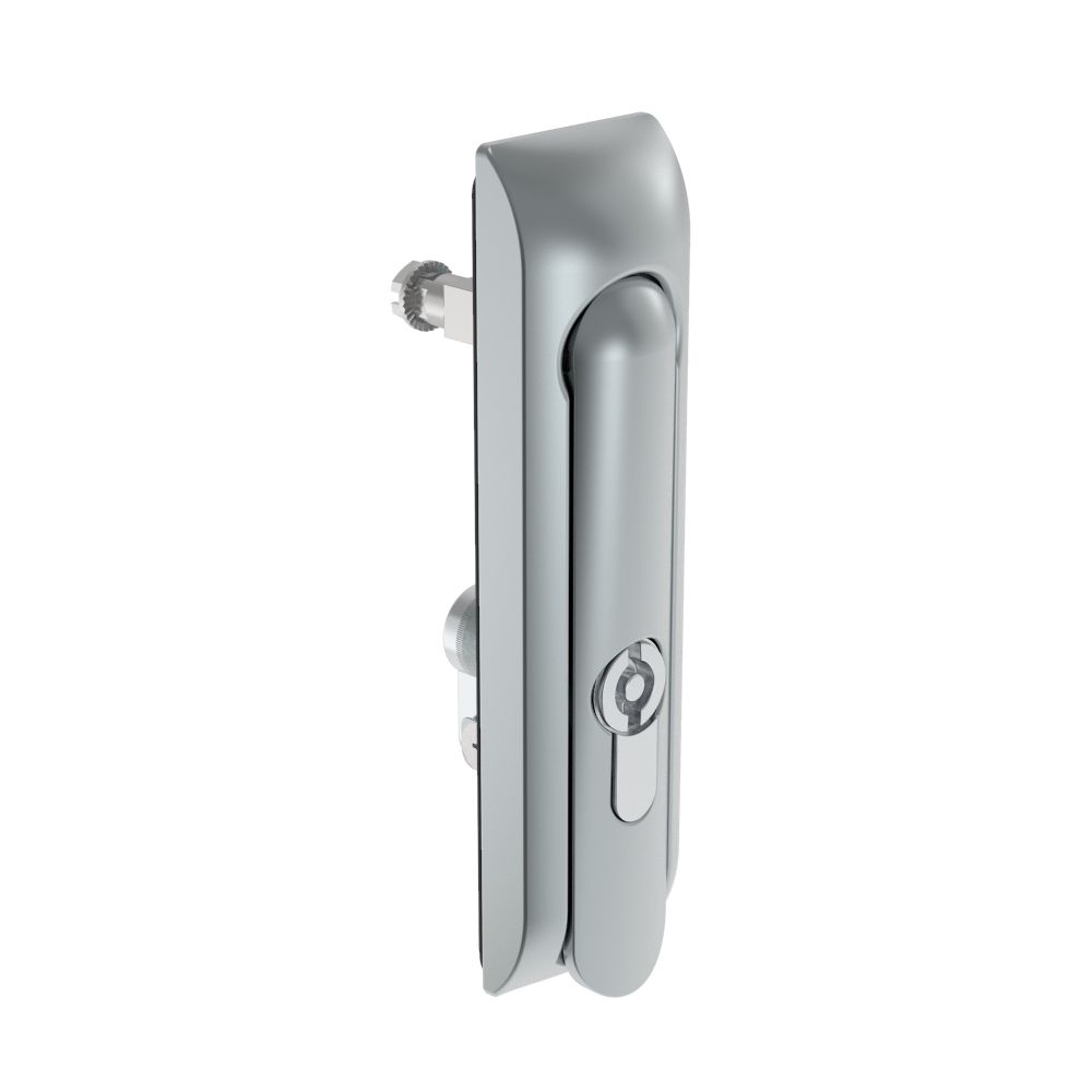 Southco Swinghandle Latch, Medium Size - 125 mm (4.92 in), Without Padlock Hasp, Use with Linear Actuator, 5 mm Double Bit DIN, Non-Sealed, Zinc Alloy, Satin Chrome Plated