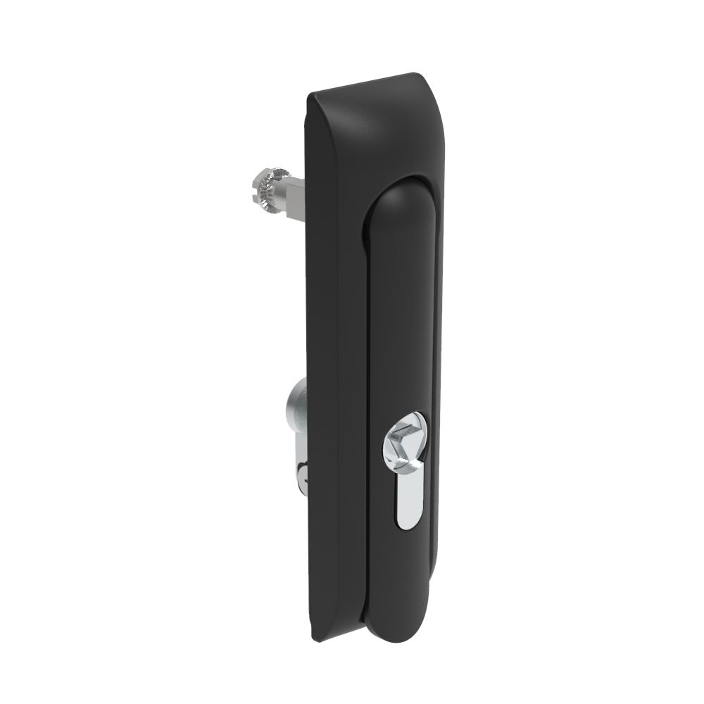 Southco Swinghandle Latch, Medium Size - 125 mm (4.92 in), Without Padlock Hasp, Use with Linear Actuator, 8 mm Triangle DIN, Non-Sealed, Zinc Alloy, Powder Coated, Black