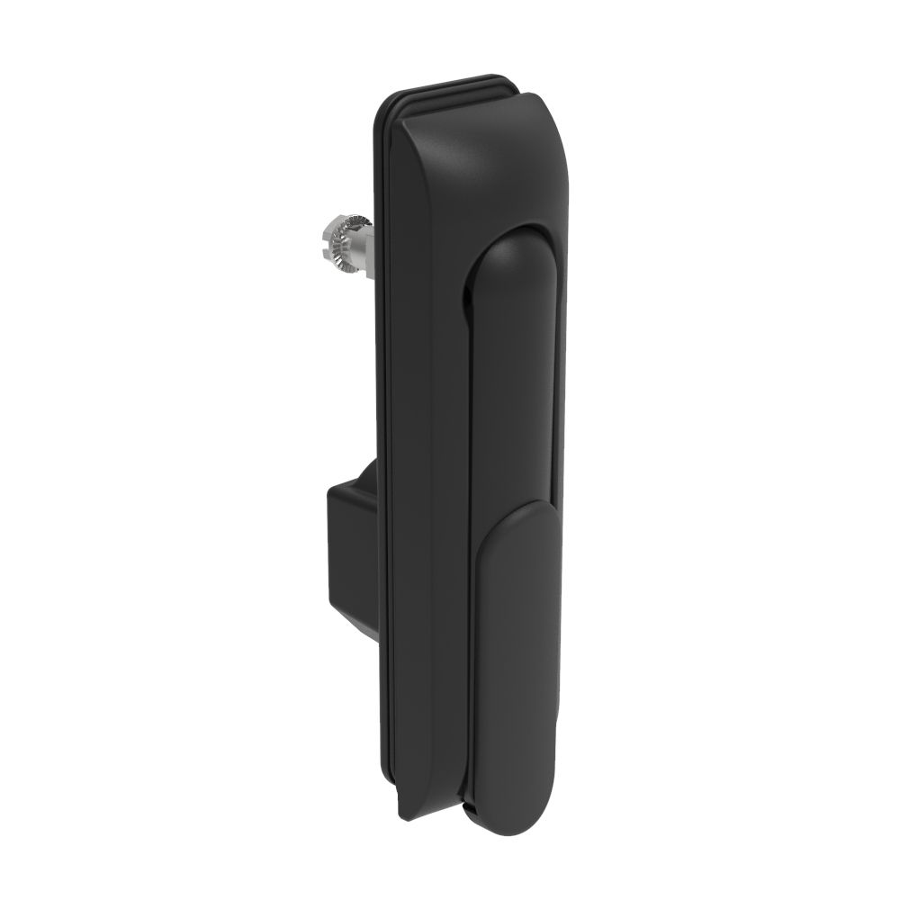 Southco Swinghandle Latch, Medium Size - 125 mm (4.92 in), Without Padlock Hasp, Use with Linear Actuator, 8 mm Triangle DIN, Sealed, Zinc Alloy, Powder Coated, Black