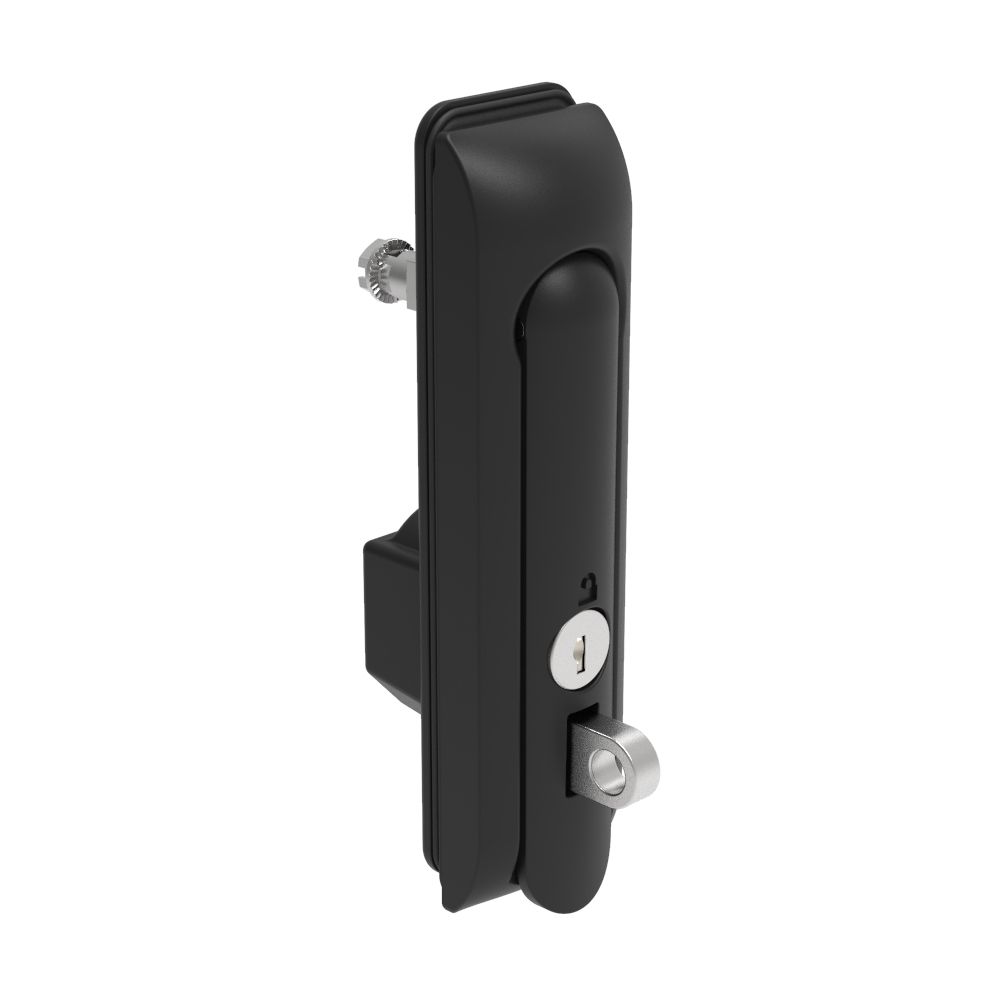 Southco Swinghandle Latch, Medium Size - 125 mm (4.92 in), With Padlock Hasp, Use with Linear Actuator or as Single Point Latch, CH 333 Key, Sealed, Zinc Alloy, Powder Coated, Black