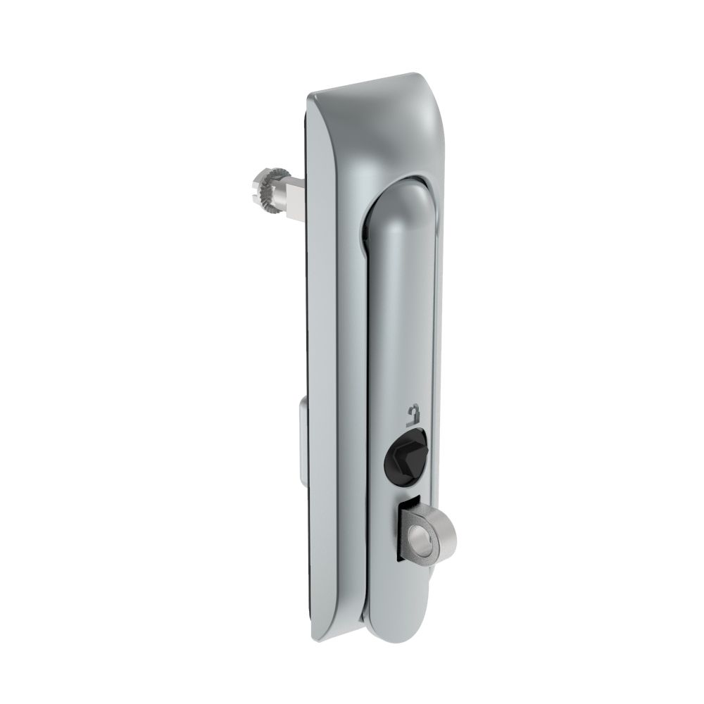 Southco Swinghandle Latch, Medium Size - 125 mm (4.92 in), With Padlock Hasp, Use with Linear Actuator or as Single Point Latch, 8 mm Triangle, Non-Sealed, Zinc Alloy, Satin Chrome Plated