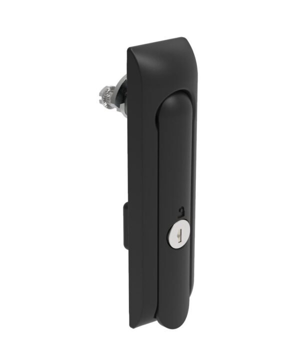 Southco Swinghandle Latch, Medium Size - 125 mm (4.92 in), Without Padlock Hasp, Use with Linear Actuator, CH 333 Key, Non-Sealed, Zinc Alloy, Powder Coated, Black