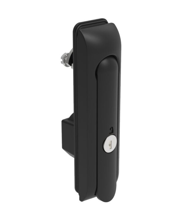 Southco Swinghandle Latch, Medium Size - 125 mm (4.92 in), Without Padlock Hasp, Use with Linear Actuator, CH 333 Key, Sealed, Zinc Alloy, Powder Coated, Black