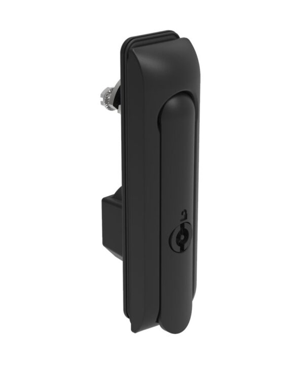 Southco Swinghandle Latch, Medium Size - 125 mm (4.92 in), Without Padlock Hasp, Use with Linear Actuator, 3 mm Double Bit, Sealed, Zinc Alloy, Powder Coated, Black