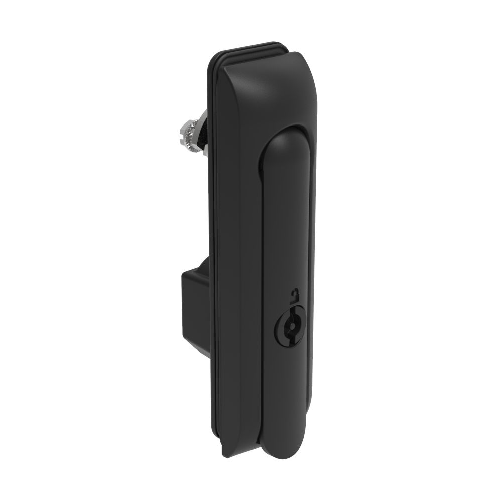 Southco Swinghandle Latch, Medium Size - 125 mm (4.92 in), Without Padlock Hasp, Use with Linear Actuator, 3 mm Double Bit, Sealed, Zinc Alloy, Powder Coated, Black