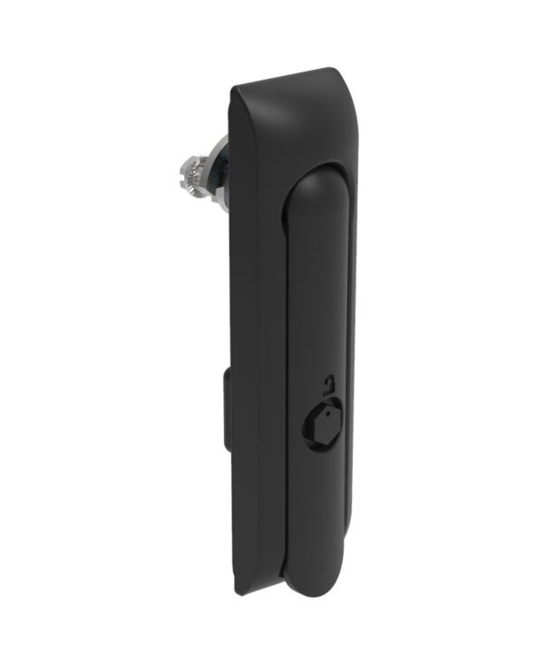 Southco Swinghandle Latch, Medium Size - 125 mm (4.92 in), Without Padlock Hasp, Use with Linear Actuator, Bellcore 216 Key, Non-Sealed, Zinc Alloy, Powder Coated, Black
