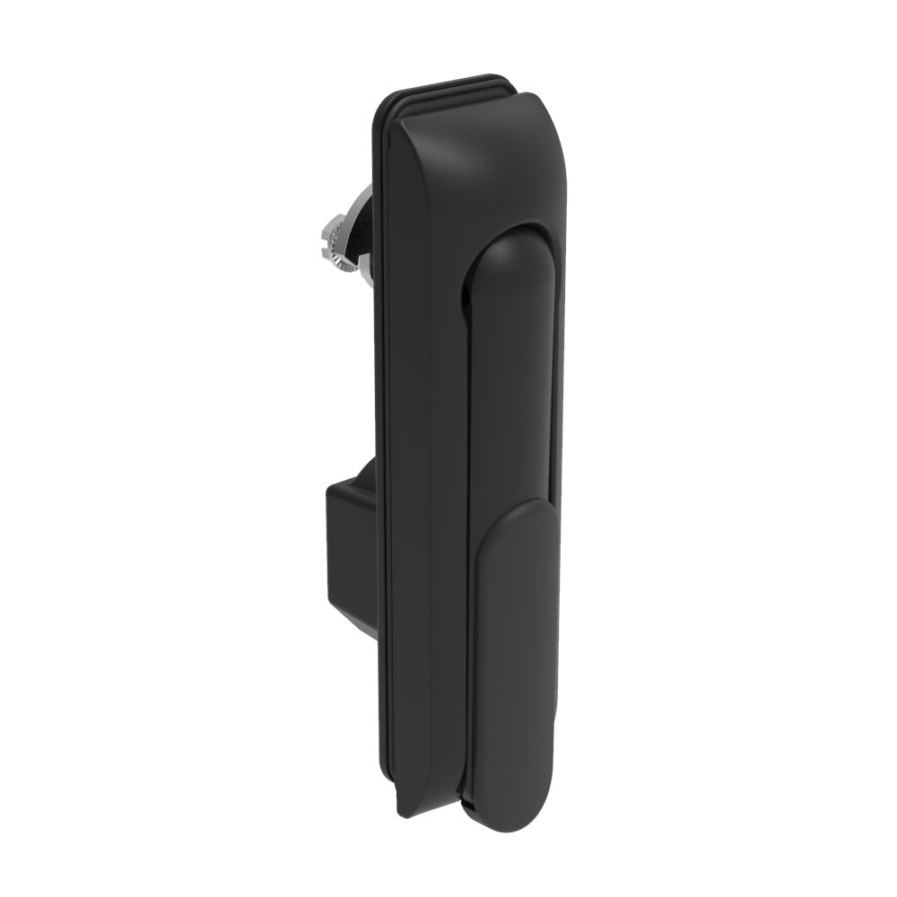Southco Swinghandle Latch, Medium Size - 125 mm (4.92 in), Without Padlock Hasp, Use with Linear Actuator, 3 mm Double Bit DIN, Sealed, Zinc Alloy, Powder Coated, Black