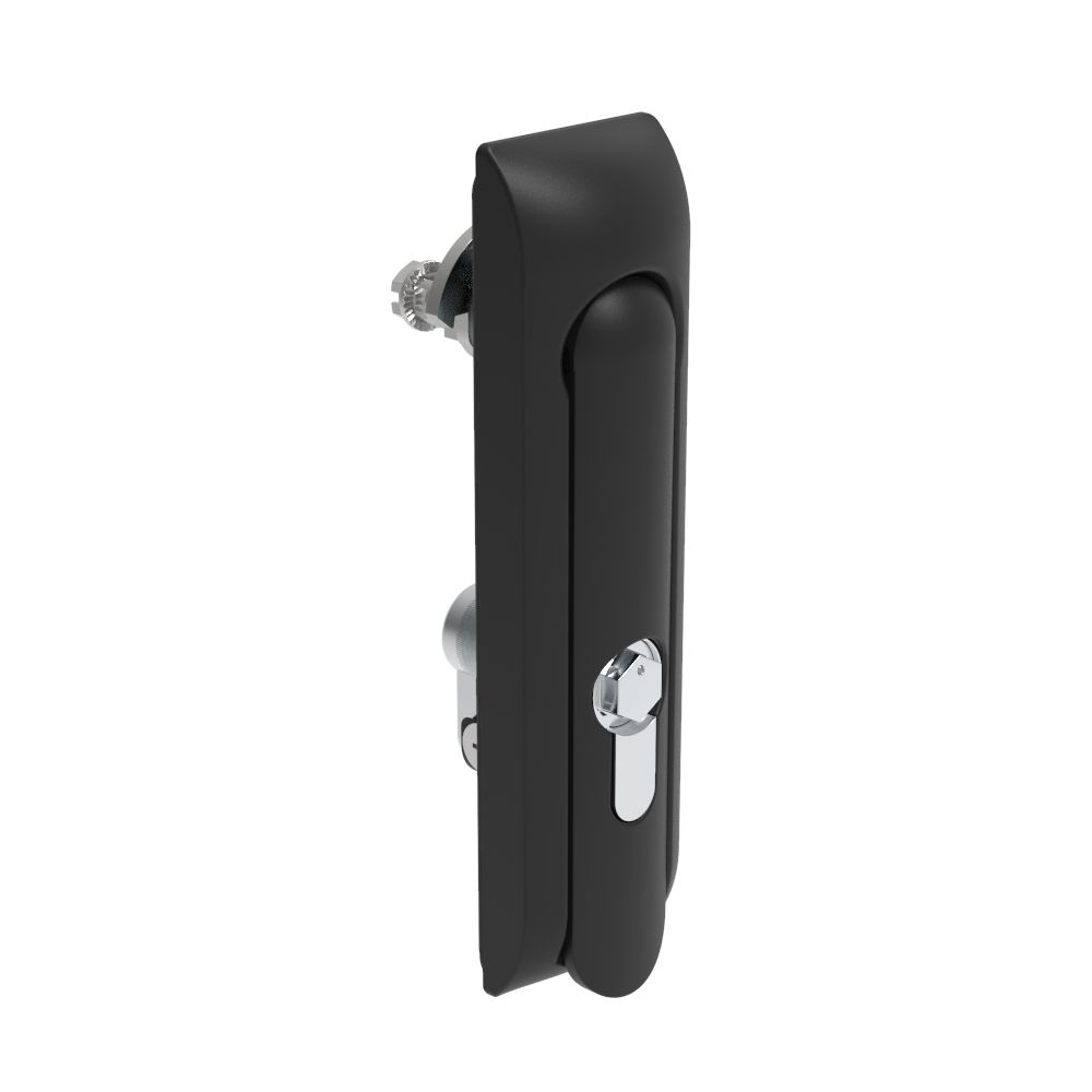 Southco Swinghandle Latch, Medium Size - 125 mm (4.92 in), Without Padlock Hasp, Use with Linear Actuator, Bellcore 216 Key DIN, Non-Sealed, Zinc Alloy, Powder Coated, Black