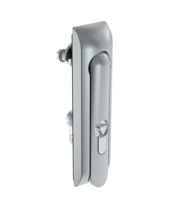 Southco Swinghandle Latch, Without Padlock Hasp, Use with Linear Actuator, 8 mm Triangle DIN, Non-Sealed, Zinc Alloy, Satin Chrome Plated