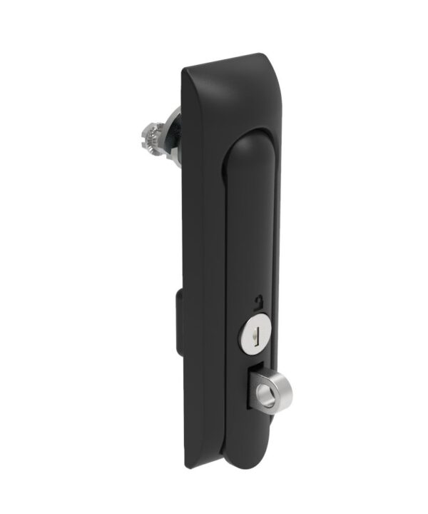 Southco Swinghandle Latch, Medium Size - 125 mm (4.92 in), With Padlock Hasp, Use with Linear Actuator or as Single Point Latch, CH 300 Key, Non-Sealed, Zinc Alloy, Powder Coated, Black