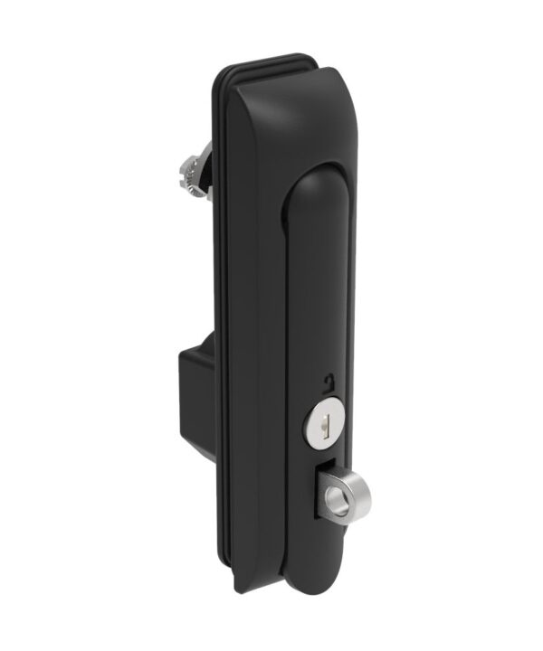 Southco Swinghandle Latch, Medium Size - 125 mm (4.92 in), With Padlock Hasp, Use with Linear Actuator or as Single Point Latch, CH 300 Key, Sealed, Zinc Alloy, Powder Coated, Black