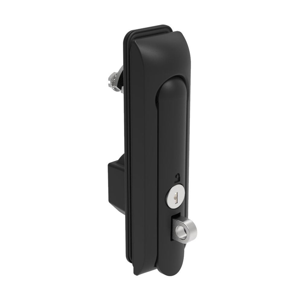 Southco Swinghandle Latch, Medium Size - 125 mm (4.92 in), With Padlock Hasp, Use with Linear Actuator or as Single Point Latch, CH 333 Key, Sealed, Zinc Alloy, Powder Coated, Black