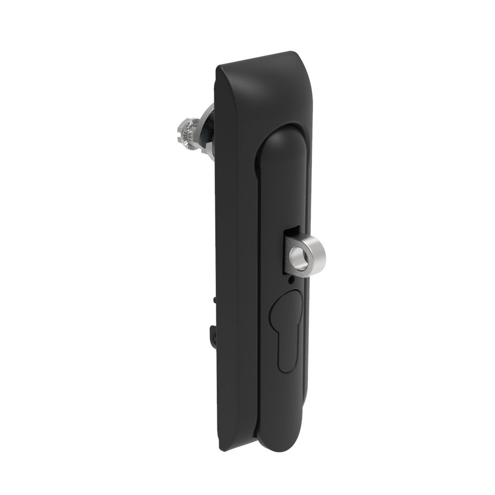Southco Swinghandle Latch, Medium Size - 125 mm (4.92 in), With Padlock Hasp, Use with Linear Actuator or as Single Point Latch, Non-Locking with detent, Non-Sealed, Zinc Alloy, Powder Coated, Black