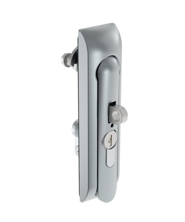 Southco Swinghandle Latch, Medium Size - 125 mm (4.92 in), With Padlock Hasp, Use with Linear Actuator or as Single Point Latch, CH 300 Key DIN, Non-Sealed, Zinc Alloy, Satin Chrome Plated