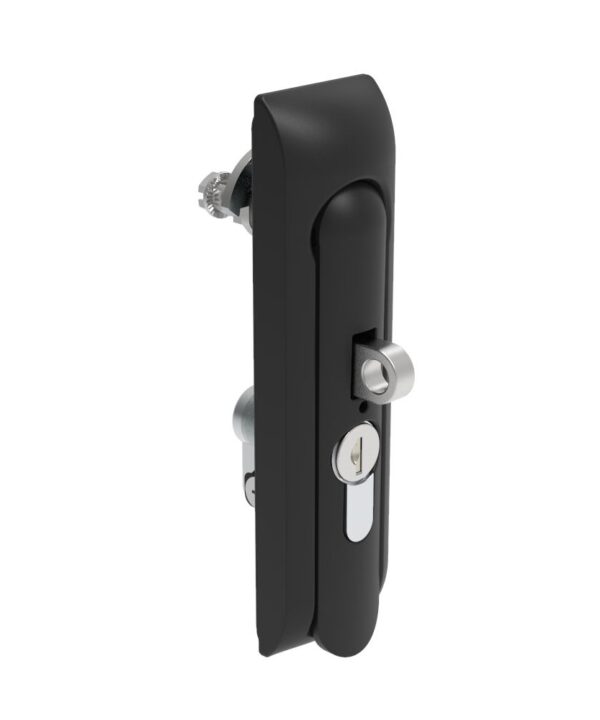 Southco Swinghandle Latch, Medium Size - 125 mm (4.92 in), With Padlock Hasp, Use with Linear Actuator or as Single Point Latch, CH 300 Key DIN, Non-Sealed, Zinc Alloy, Powder Coated, Black