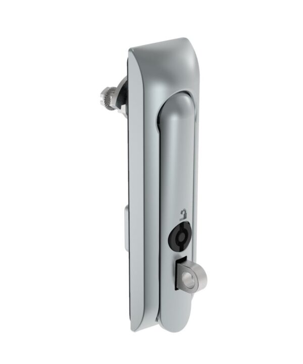Southco Swinghandle Latch, Medium Size - 125 mm (4.92 in), With Padlock Hasp, Use with Linear Actuator or as Single Point Latch, 5 mm Double Bit, Non-Sealed, Zinc Alloy, Satin Chrome Plated