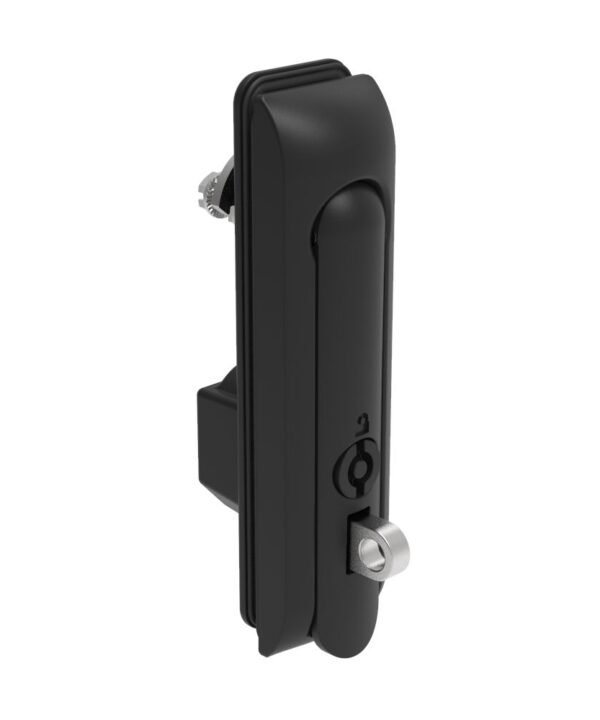 Southco Swinghandle Latch, Medium Size - 125 mm (4.92 in), With Padlock Hasp, Use with Linear Actuator or as Single Point Latch, 5 mm Double Bit, Sealed, Zinc Alloy, Powder Coated, Black