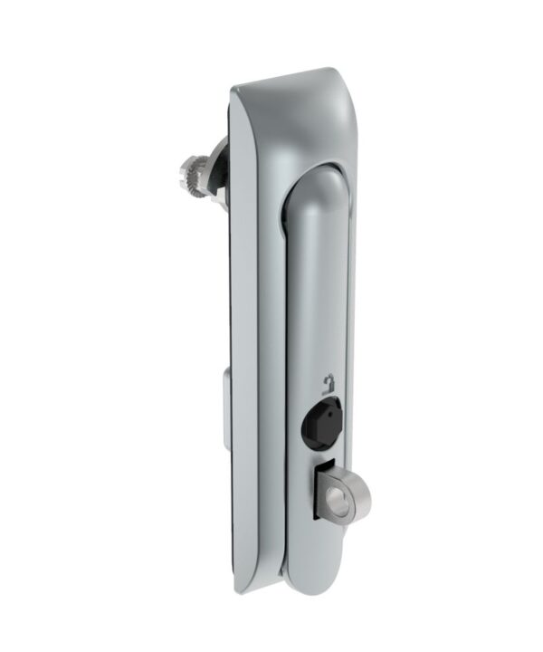 Southco Swinghandle Latch, Medium Size - 125 mm (4.92 in), With Padlock Hasp, Use with Linear Actuator or as Single Point Latch, Bellcore 216 Key, Non-Sealed, Zinc Alloy, Satin Chrome Plated