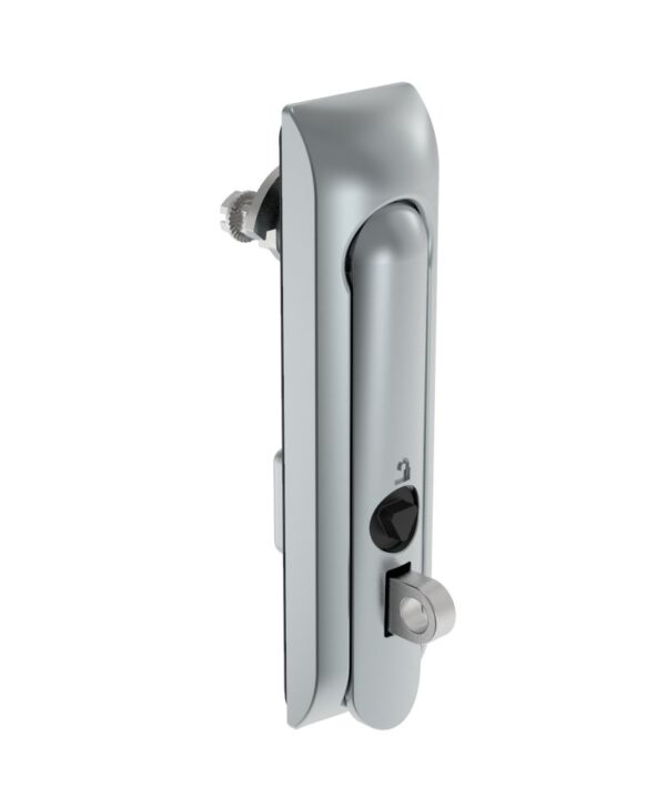Southco Swinghandle Latch, Medium Size - 125 mm (4.92 in), With Padlock Hasp, Use with Linear Actuator or as Single Point Latch, 8 mm Triangle, Non-Sealed, Zinc Alloy, Satin Chrome Plated
