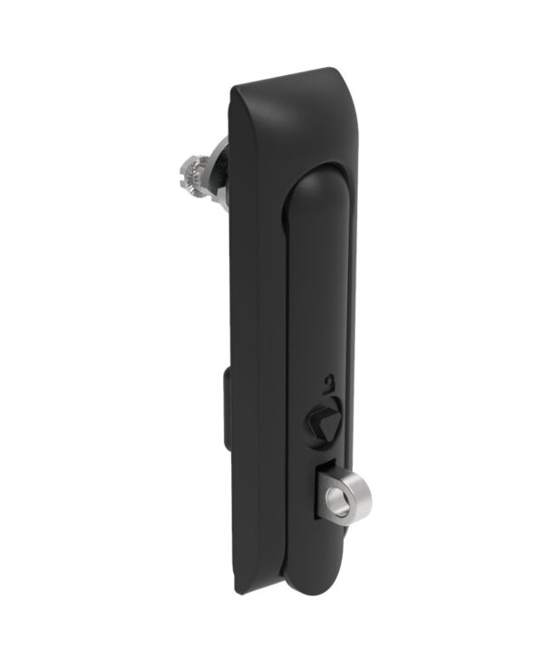 Southco Swinghandle Latch, Medium Size - 125 mm (4.92 in), With Padlock Hasp, Use with Linear Actuator or as Single Point Latch, 8 mm Triangle, Non-Sealed, Zinc Alloy, Powder Coated, Black