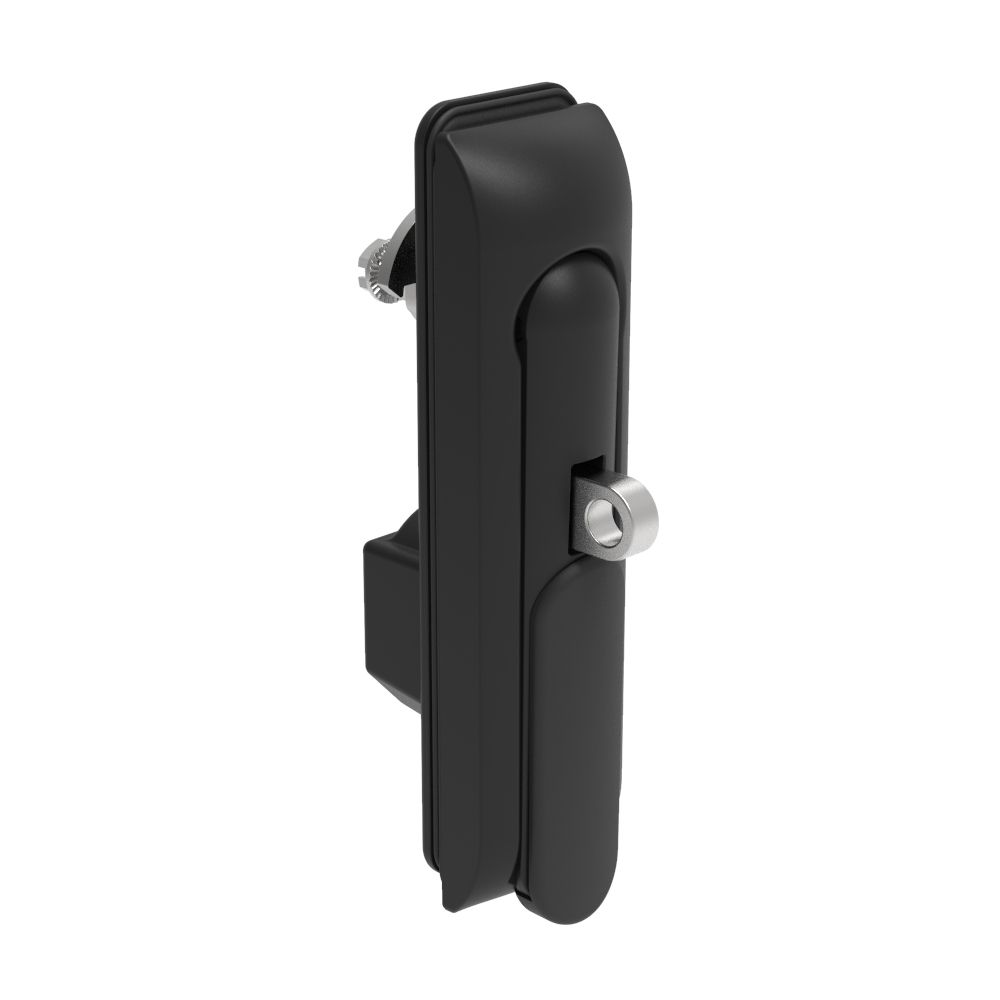 Southco Swinghandle Latch, Medium Size - 125 mm (4.92 in), With Padlock Hasp, Use with Linear Actuator or as Single Point Latch, 3 mm Double Bit DIN, Sealed, Zinc Alloy, Powder Coated, Black