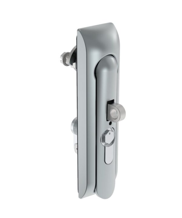 Southco Swinghandle Latch, Medium Size - 125 mm (4.92 in), With Padlock Hasp, Use with Linear Actuator or as Single Point Latch, Bellcore 216 Key DIN, Non-Sealed, Zinc Alloy, Satin Chrome Plated