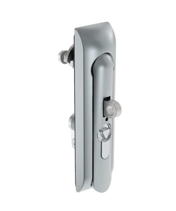 Southco Swinghandle Latch, Medium Size - 125 mm (4.92 in), With Padlock Hasp, Use with Linear Actuator or as Single Point Latch, 8 mm Triangle DIN, Non-Sealed, Zinc Alloy, Satin Chrome Plated