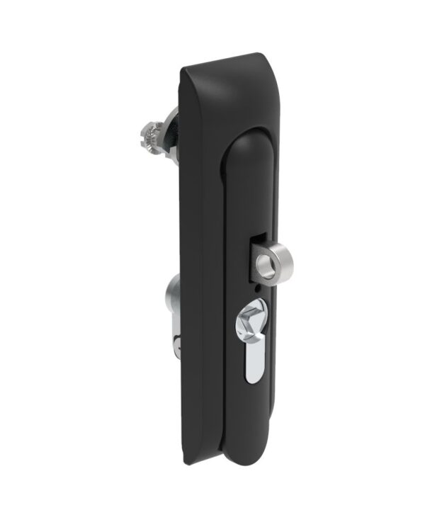 Southco Swinghandle Latch, Medium Size - 125 mm (4.92 in), With Padlock Hasp, Use with Linear Actuator or as Single Point Latch, 8 mm Triangle DIN, Non-Sealed, Zinc Alloy, Powder Coated, Black