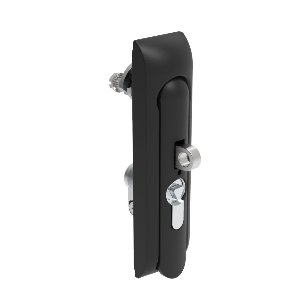 Southco Swinghandle Latch, Medium Size - 125 mm (4.92 in), With Padlock Hasp, Use with Linear Actuator or as Single Point Latch, 8 mm Triangle DIN, Non-Sealed, Zinc Alloy, Powder Coated, Black