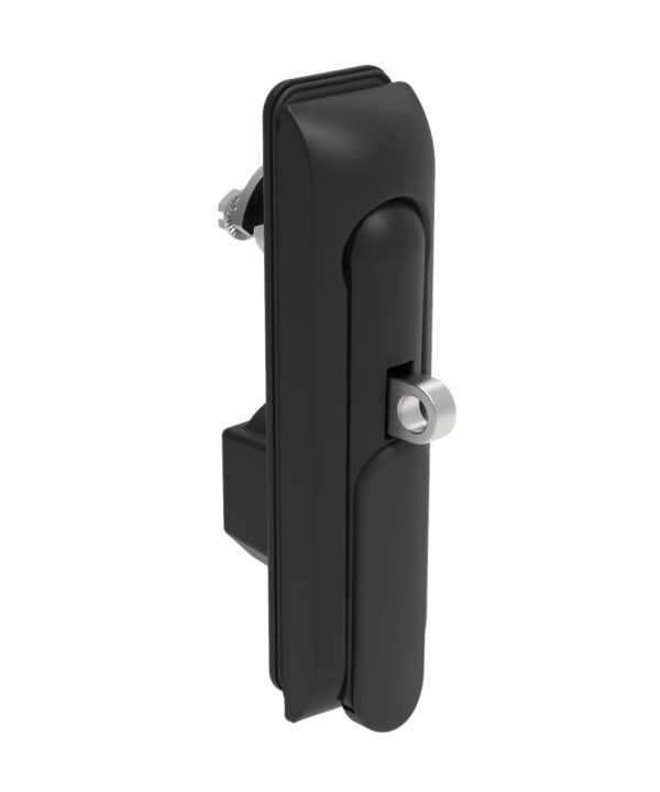 Southco Swinghandle Latch, Medium Size - 125 mm (4.92 in), With Padlock Hasp, Use with Linear Actuator or as Single Point Latch, 8 mm Triangle DIN, Sealed, Zinc Alloy, Powder Coated, Black